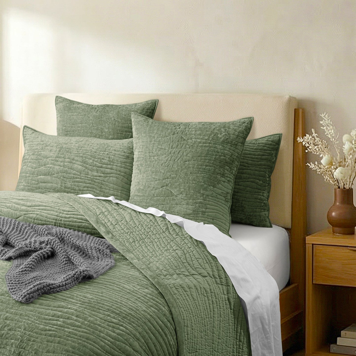 Blake Velvet Coverlet Set Military