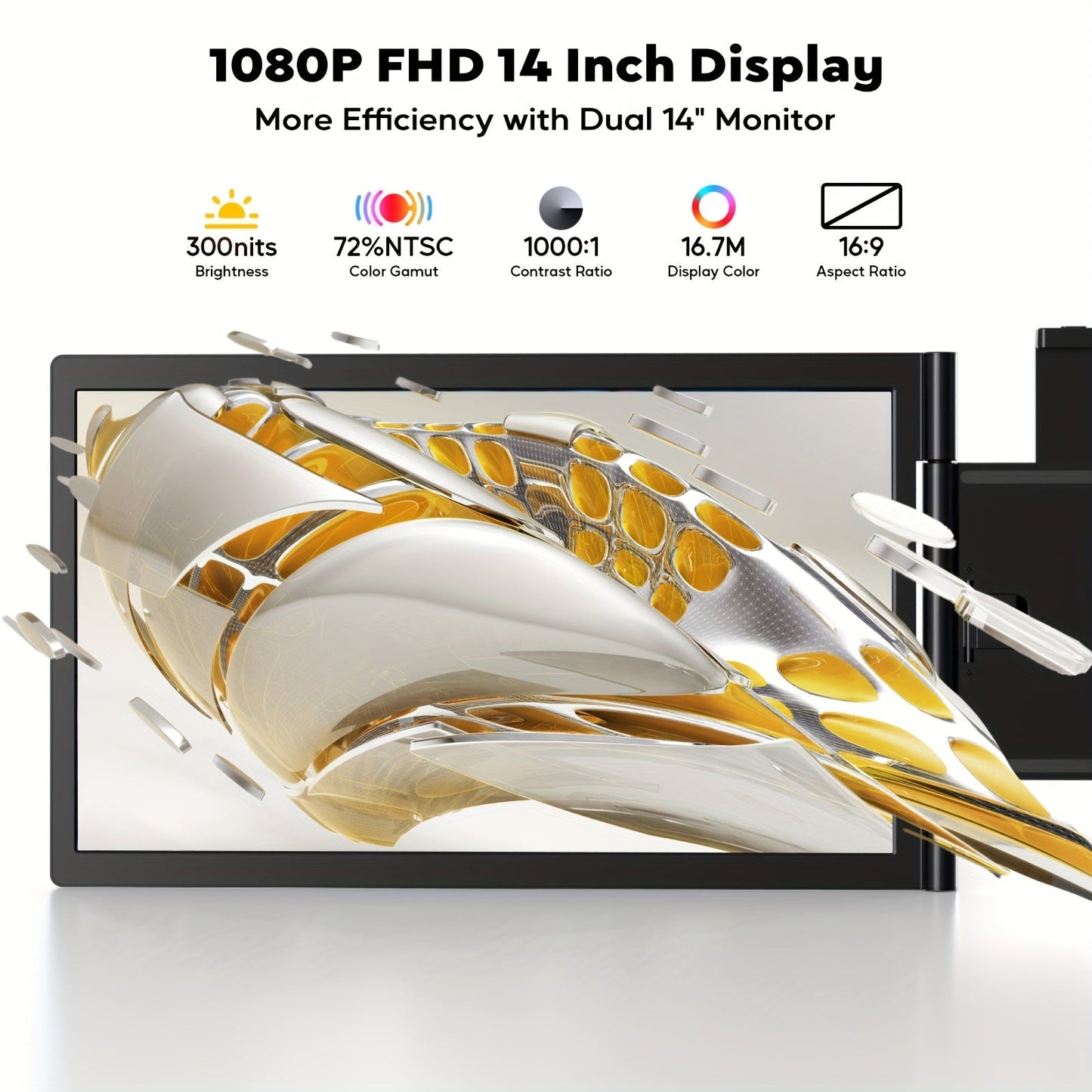 NNETM 14" Portable Laptop Screen Extender – FHD 1080P Triple Monitor Display