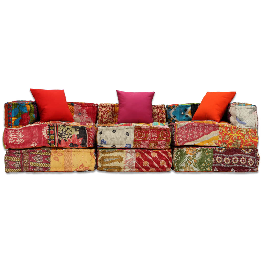 NNEVL 3-Seater Modular Pouffe Patchwork Fabric