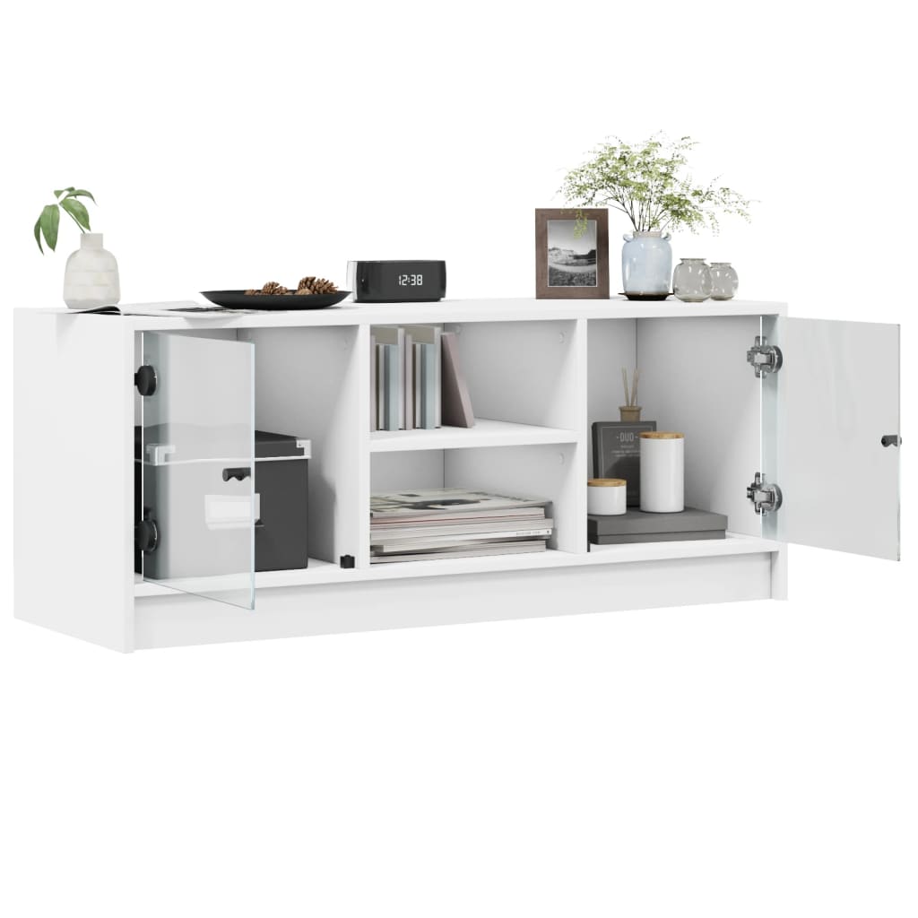 NNEVL TV Cabinet with Glass Doors White 102x37x42 cm