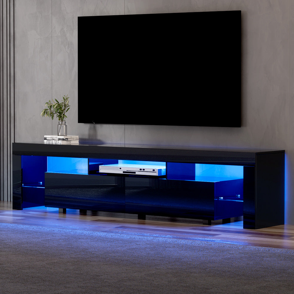 NNEDSZ TV Cabinet Entertainment Unit Stand RGB LED Gloss Furniture 200cm Black
