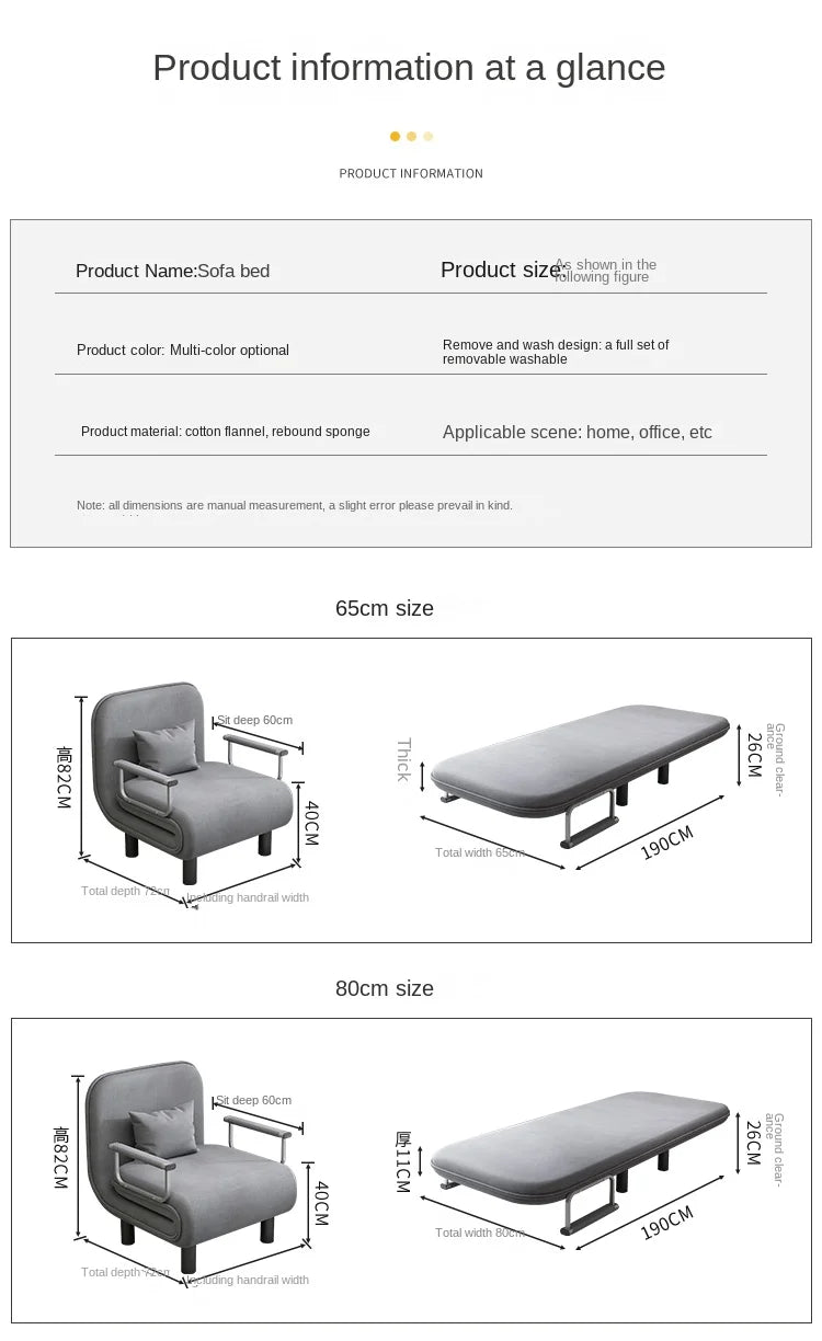 NNEOBA Simple Fabric Folding Sofa & Bed Dual Purpose