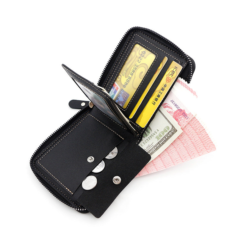 NNEDSZ Dark Brown Men's Leather Wallet with Zipper and Horse Embossed Design - Compact and Stylish