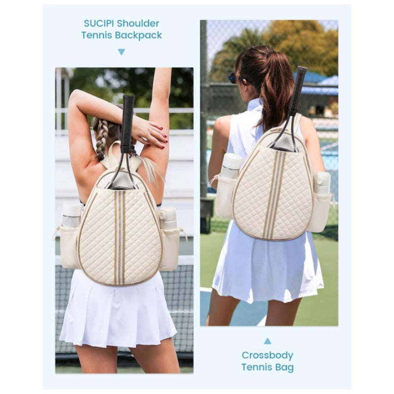 NNEDSZ Off White Lightweight Waterproof Tennis Racket Backpack - Multifunction Sling and Backpack for Men and Women(The water cup racket is a shooting prop and is not included)