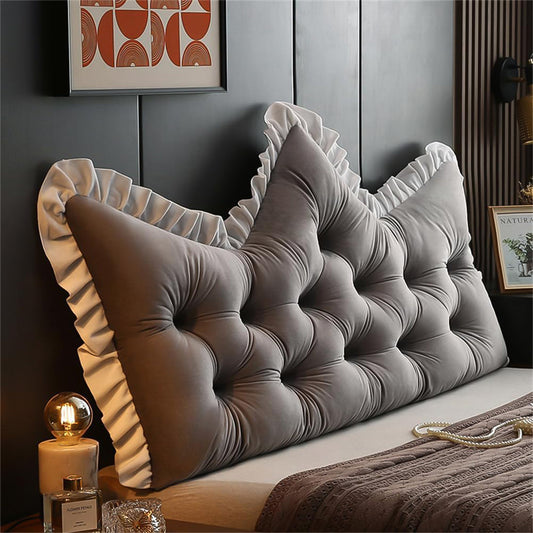 SOGA 2x120cm Crown Pillows Tufted Grey Headboard Cushion Set