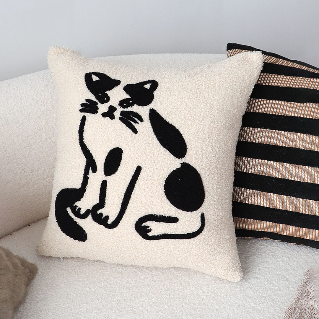 SOGA 45cm Off-White Cat Design Square Throw Pillow