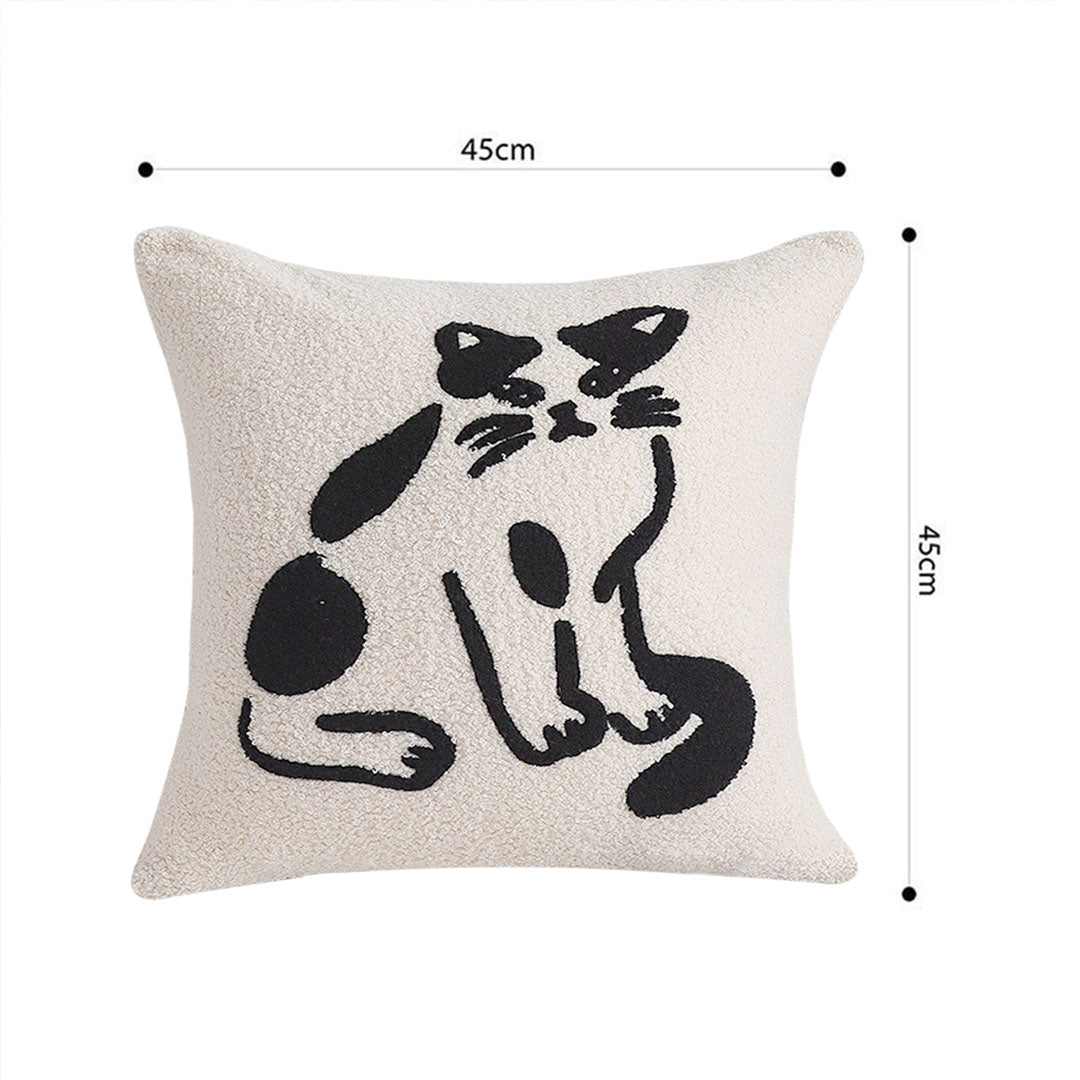 SOGA 45cm Off-White Cat Design Square Throw Pillow