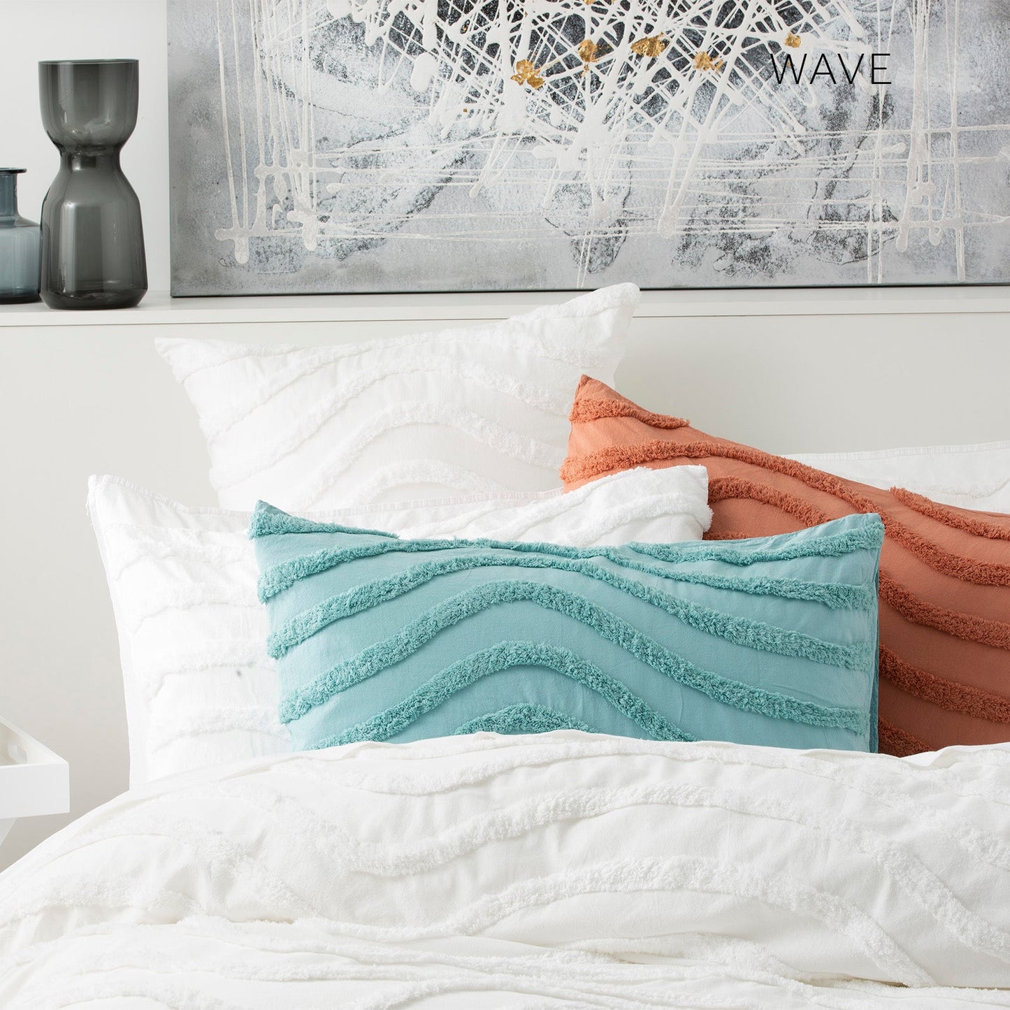 Wave Quilt Cover Tufted Cotton Chenille Set Sage