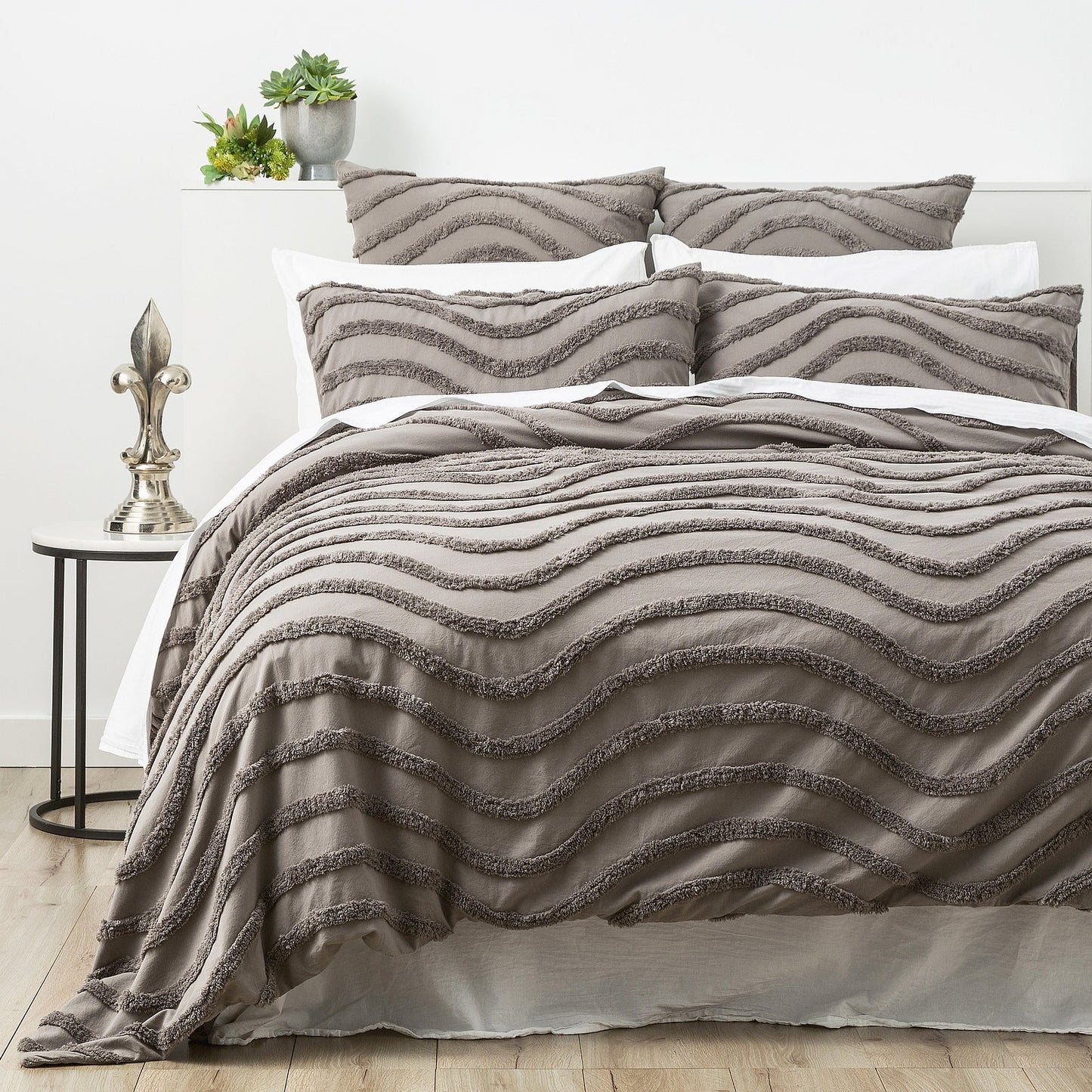 Wave Quilt Cover Tufted Cotton Chenille Set Grey