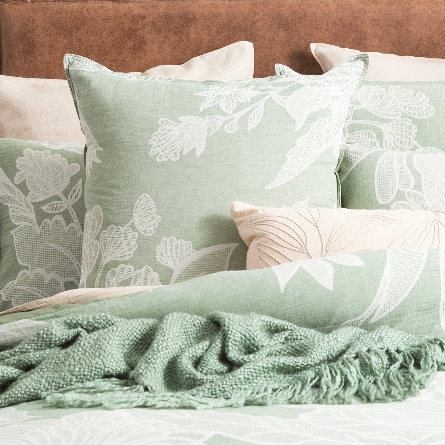 Bentley Quilt cover set Cotton Jacquard Sage Green
