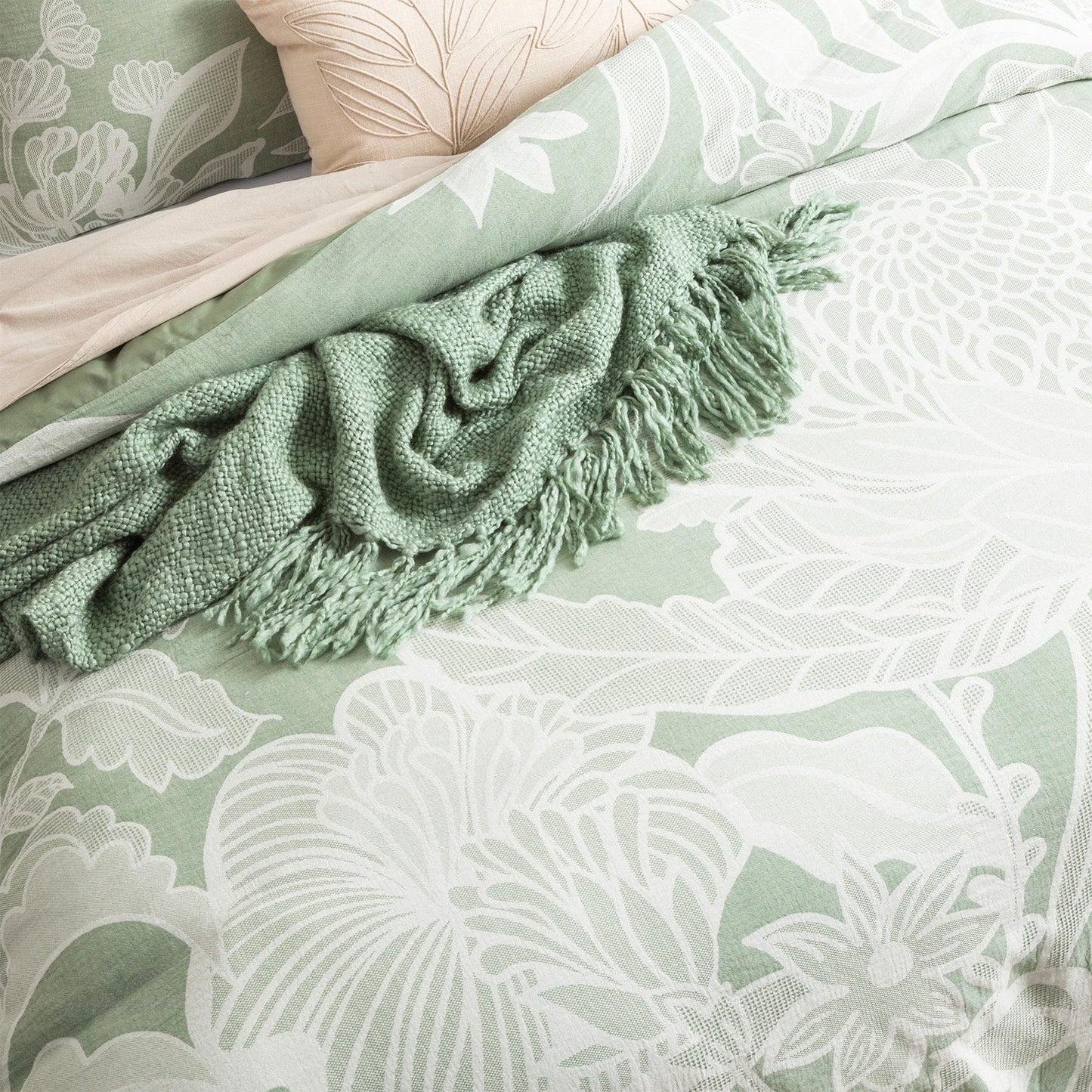 Bentley Quilt cover set Cotton Jacquard Sage Green