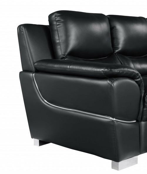 37inches Chic Black Leather Sofa