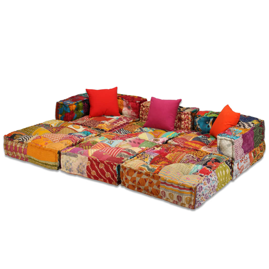 NNEVL 3-Seater Modular Pouffe Patchwork Fabric