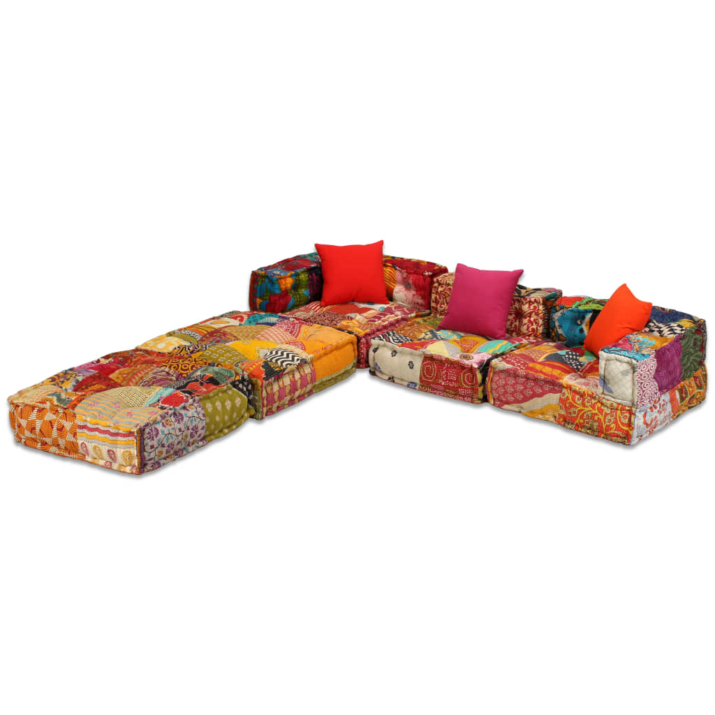 NNEVL 3-Seater Modular Pouffe Patchwork Fabric