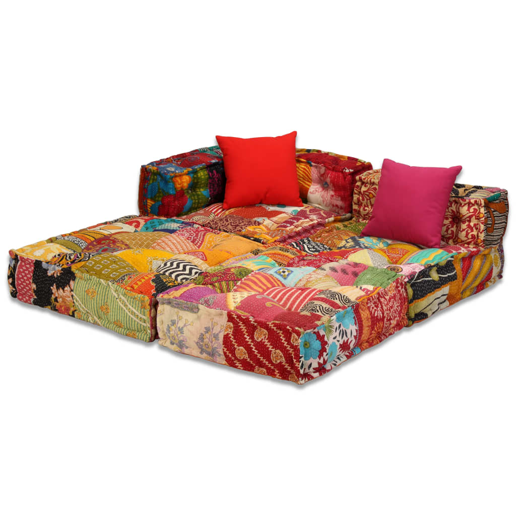 NNEVL 3-Seater Modular Pouffe Patchwork Fabric