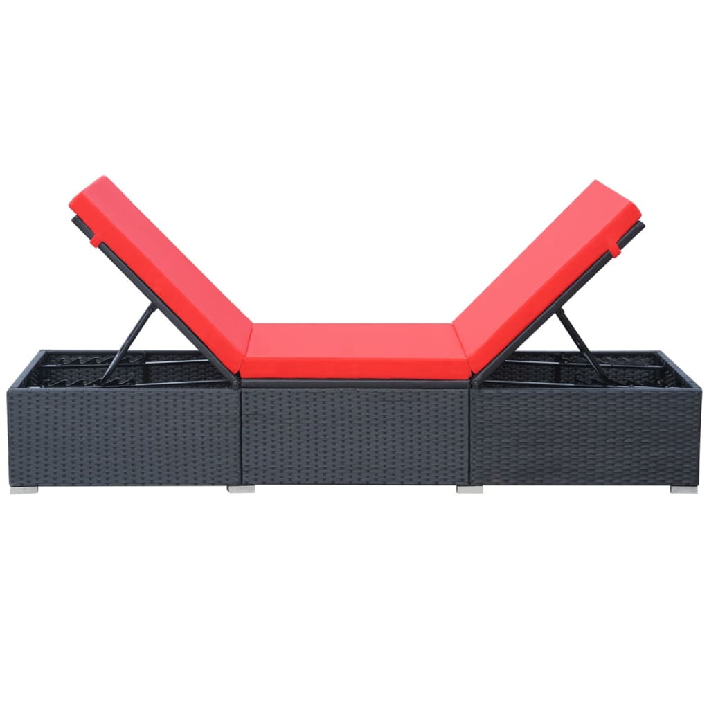 NNEVL Sun Lounger with Cushion Poly Rattan Black