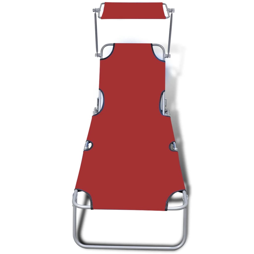 NNEVL Folding Sun Lounger with Canopy Steel and Fabric Red