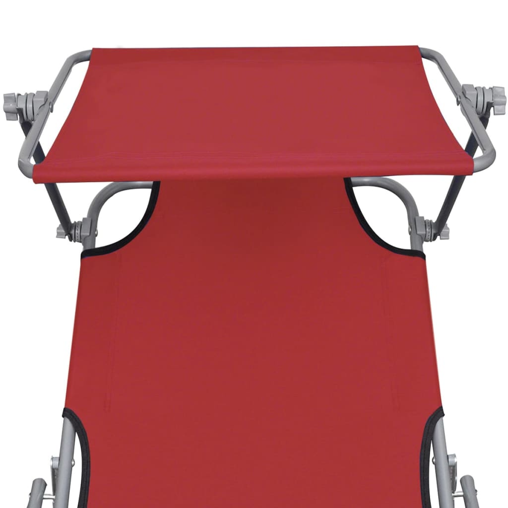 NNEVL Folding Sun Lounger with Canopy Steel and Fabric Red
