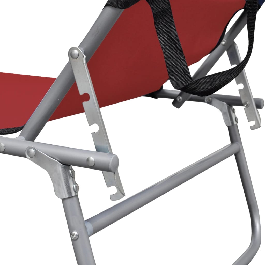 NNEVL Folding Sun Lounger with Canopy Steel and Fabric Red