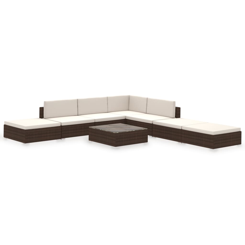 NNEVL 8 Piece Garden Lounge Set with Cushions Poly Rattan Brown