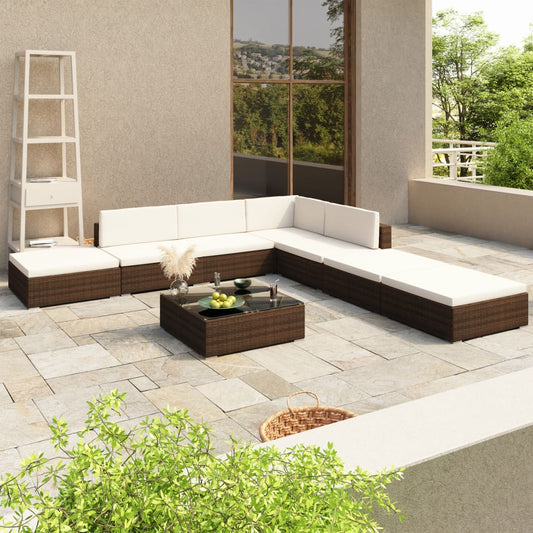 NNEVL 8 Piece Garden Lounge Set with Cushions Poly Rattan Brown
