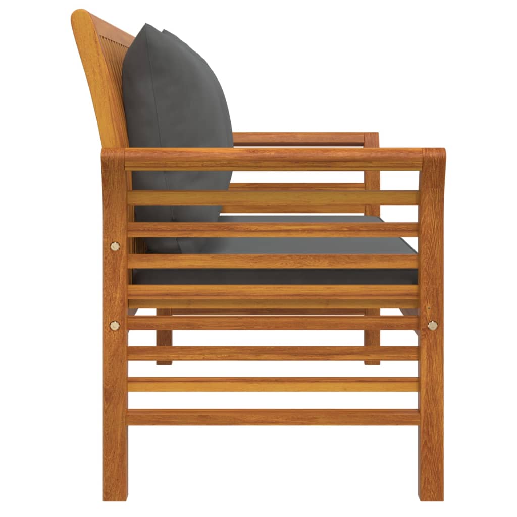 NNEVL Sofa Bench with Dark Grey Cushions Solid Wood Acacia