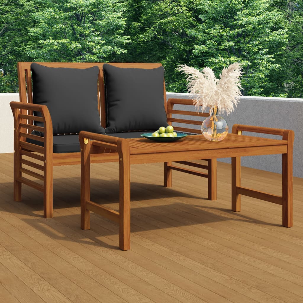 NNEVL Sofa Bench with Dark Grey Cushions Solid Wood Acacia