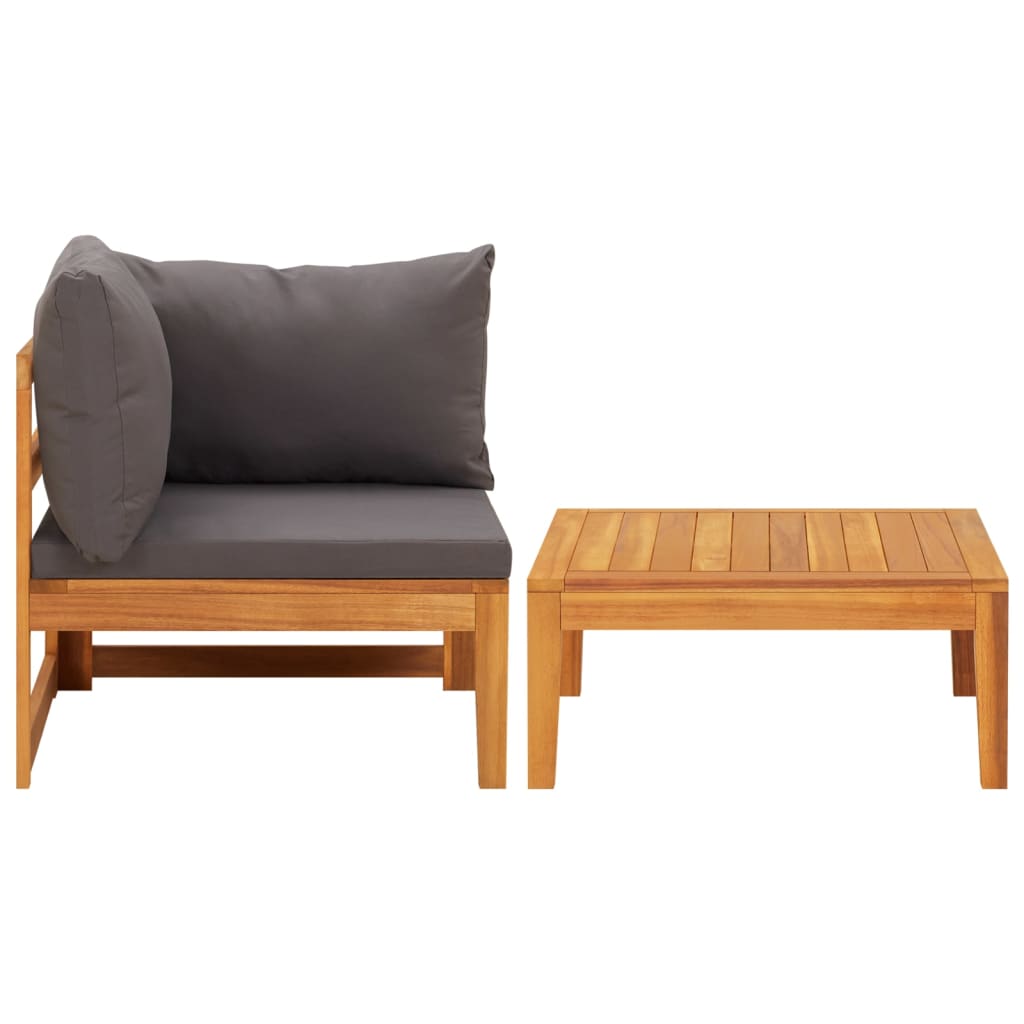NNEVL 2 Piece Garden Lounge Set with Dark Grey Cushions Acacia Wood