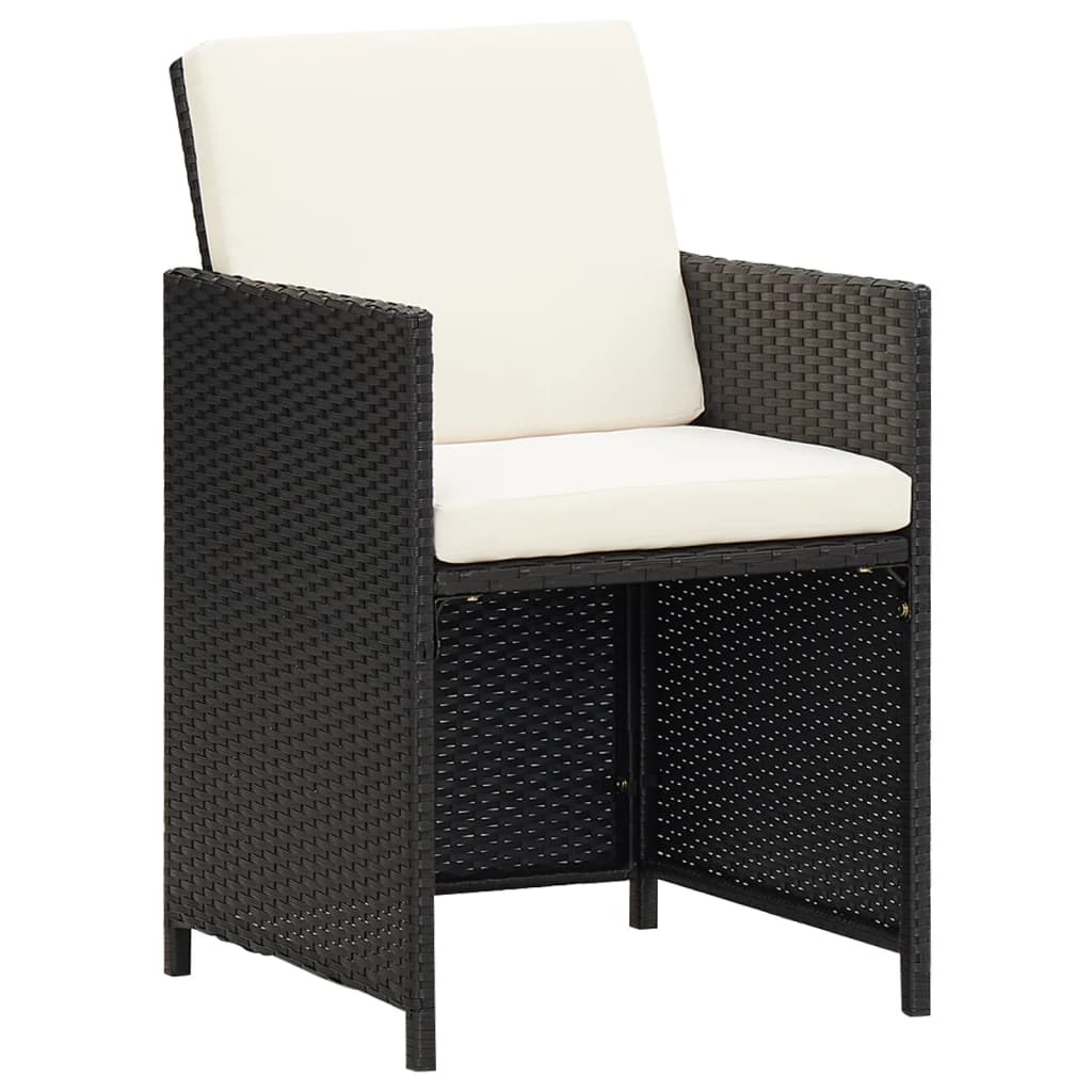 NNEVL 5 Piece Garden Dining Set with Cushions Poly Rattan Black