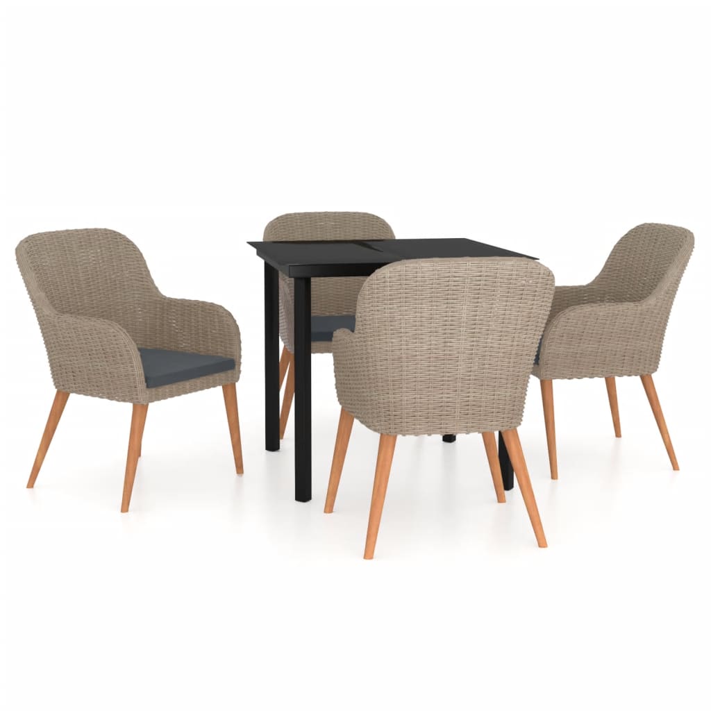 NNEVL 5 Piece Garden Dining Set with Cushions Brown