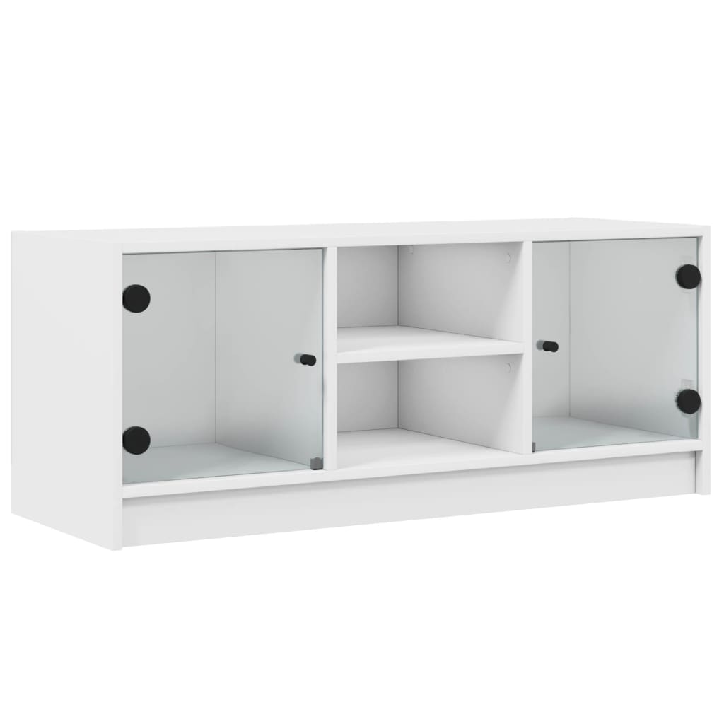NNEVL TV Cabinet with Glass Doors White 102x37x42 cm