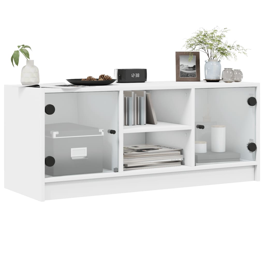 NNEVL TV Cabinet with Glass Doors White 102x37x42 cm