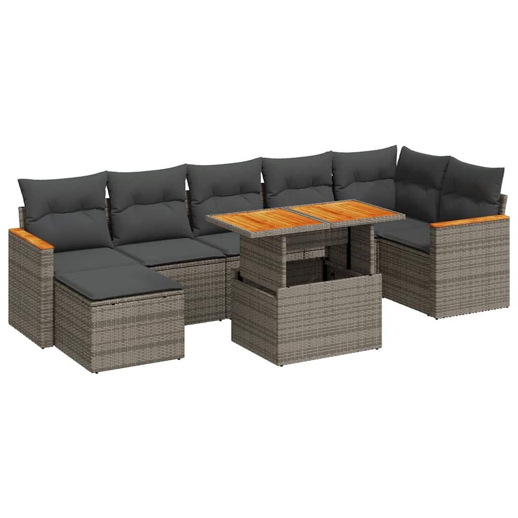 NNEVL 8 Piece Garden Sofa Set with Cushions Grey Poly Rattan Acacia