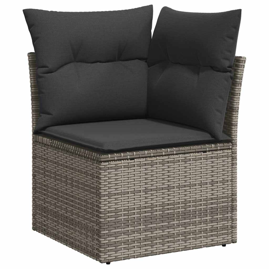 NNEVL 8 Piece Garden Sofa Set with Cushions Grey Poly Rattan Acacia