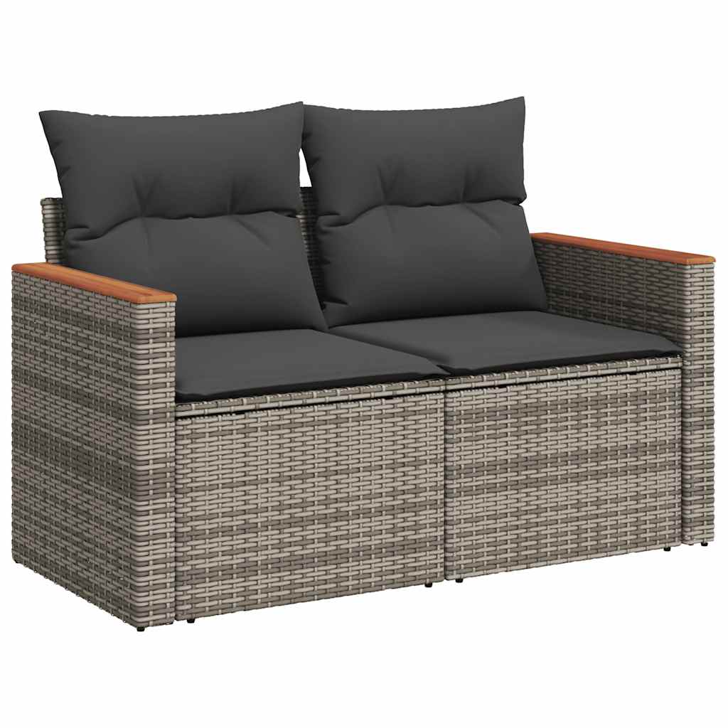 NNEVL 8 Piece Garden Sofa Set with Cushions Grey Poly Rattan Acacia