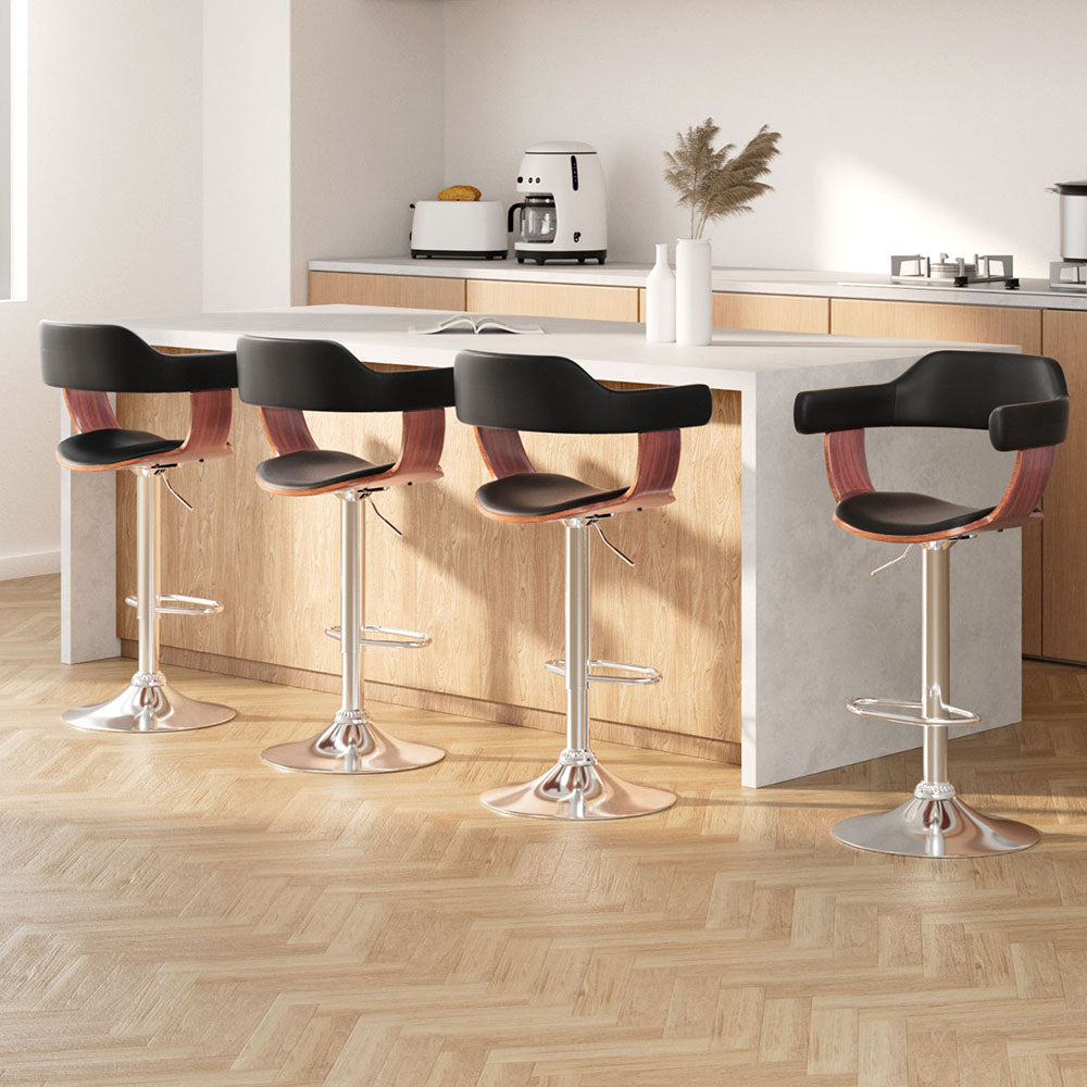 NNEDSZ Artiss 4x Bar Stools Gas Lift Leather w/Armrest Black
