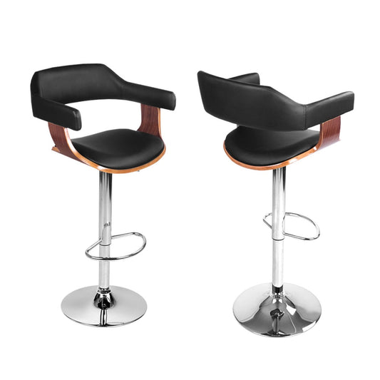 NNEDSZ Artiss 4x Bar Stools Gas Lift Leather w/Armrest Black