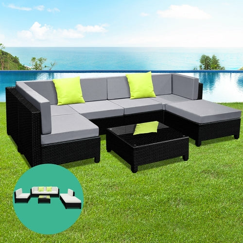 Gardeon 7PC Sofa Set Outdoor Furniture Lounge Setting Wicker Couches