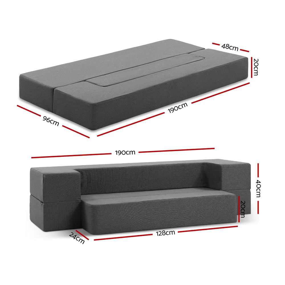 NNEDSZ Bedding Portable Sofa Bed Folding Mattress Lounger Chair Ottoman Grey