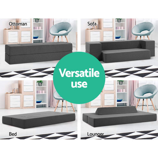 NNEDSZ Bedding Portable Sofa Bed Folding Mattress Lounger Chair Ottoman Grey