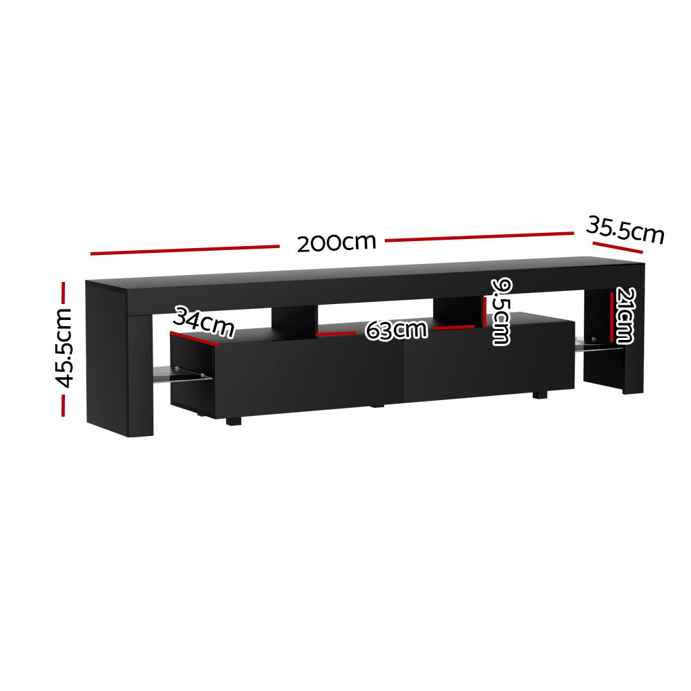 NNEDSZ TV Cabinet Entertainment Unit Stand RGB LED Gloss Furniture 200cm Black