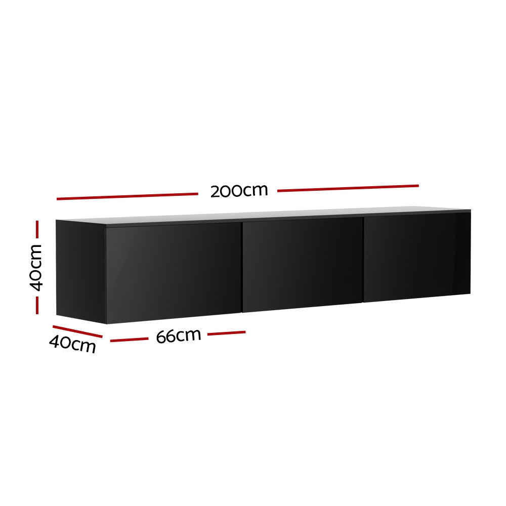 NNEDSZ Floating Entertainment Unit TV Cabinet High Glossy Black 3 Cabinets 200CM