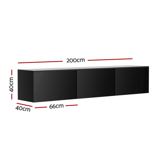 NNEDSZ Floating Entertainment Unit TV Cabinet High Glossy Black 3 Cabinets 200CM