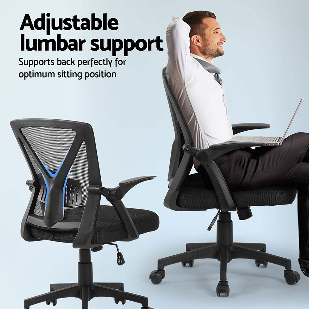 Artiss 2x Mesh Office Chair Mid Back Black
