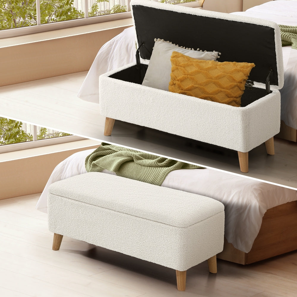 NNEED Storage Ottoman Sherpa Fabric White