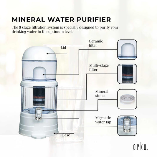 Orku 16L Benchtop Water Filters - 8 Stage Mineral Gravity Filtration System