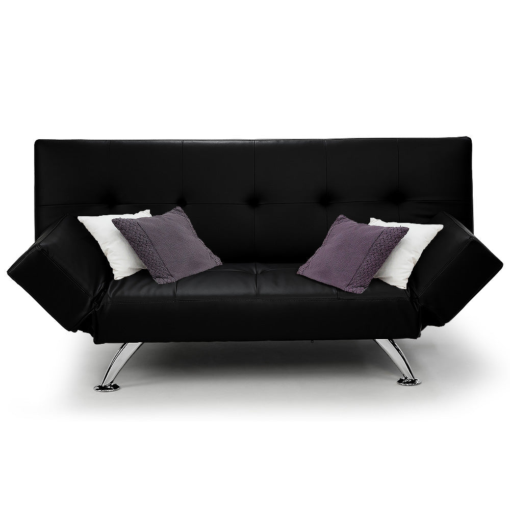 NNEDPE Sarantino 3 Seater Faux Leather Sofa Bed Lounge - Black