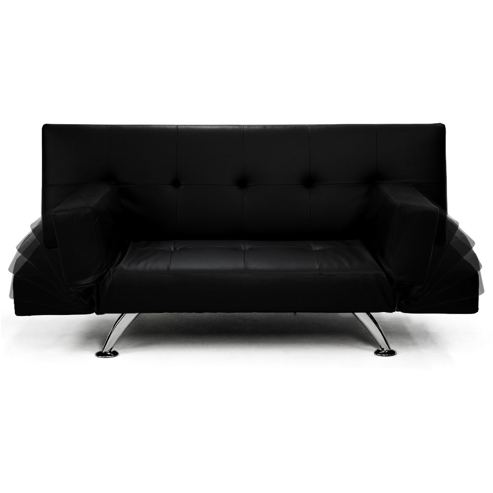 NNEDPE Sarantino 3 Seater Faux Leather Sofa Bed Lounge - Black
