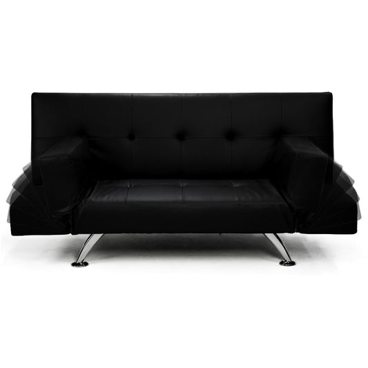 NNEDPE Sarantino 3 Seater Faux Leather Sofa Bed Lounge - Black