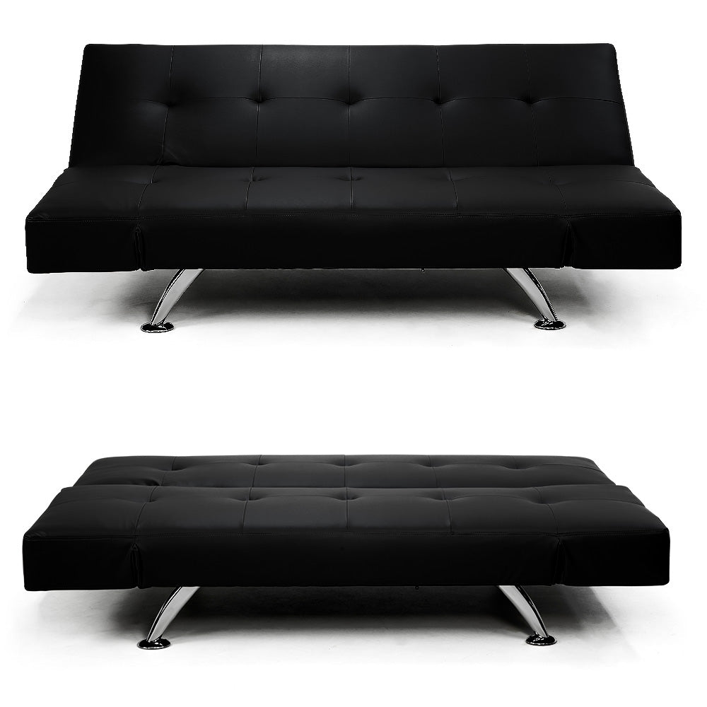 NNEDPE Sarantino 3 Seater Faux Leather Sofa Bed Lounge - Black